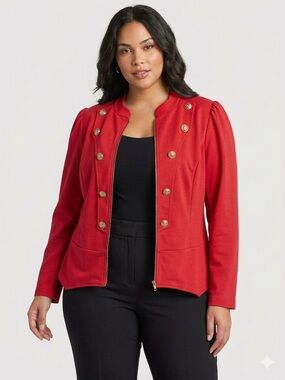 Hybrid & Co. 3X RED Military Style Zip Jacket Gold Button Detail NWOT
